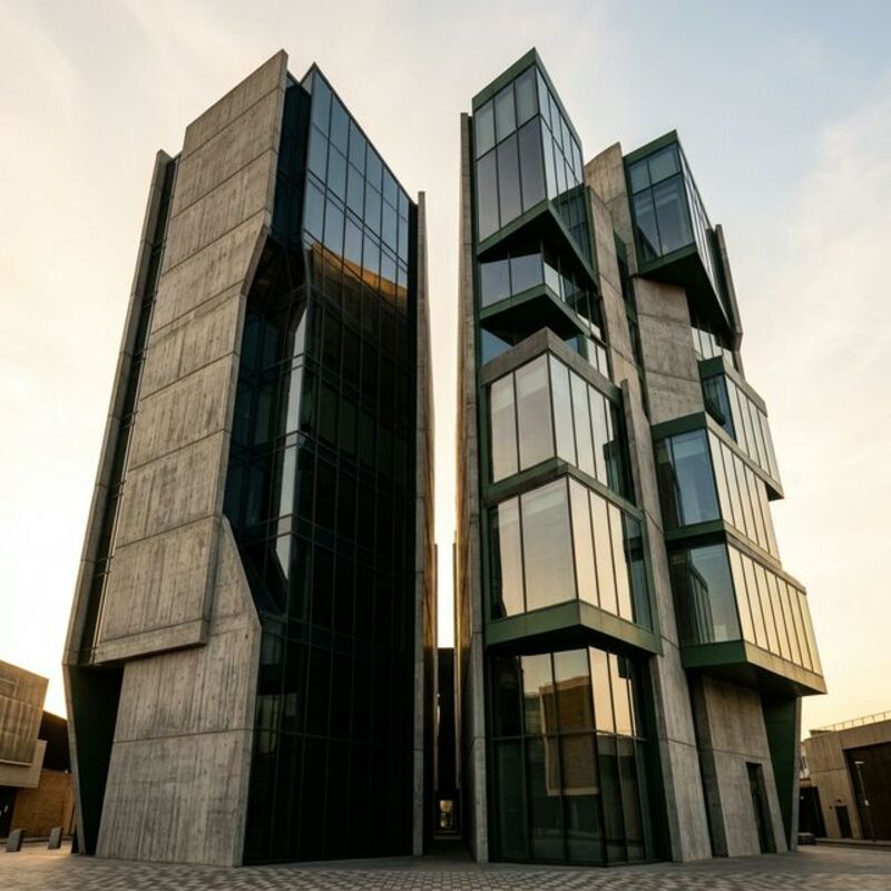 Layered architectural blocks with misaligned seams representing domain drift across teams