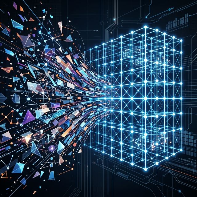 Connected Data Environment - abstract visualization of data converging into a trusted foundation